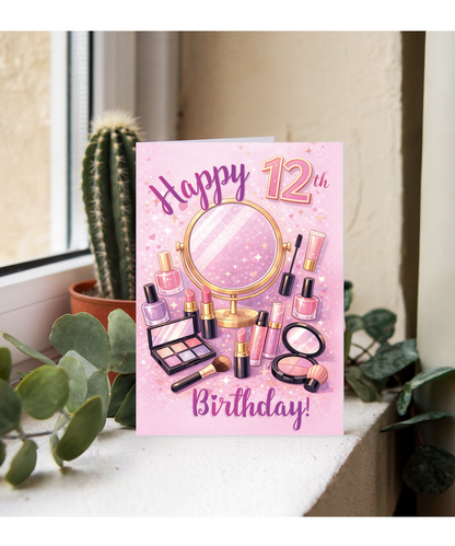 Glam Girl 12th Birthday Card for Makeup Lover Daughter or Niece