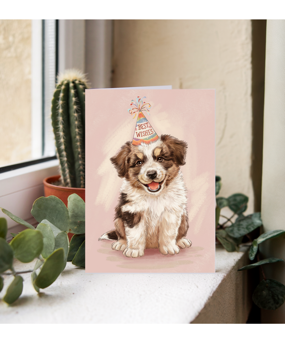 Best Wishes - Puppy with a Party Hat