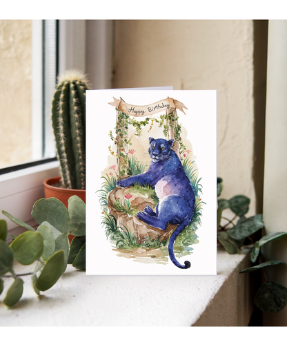 Happy Birthday cute panther watercolour