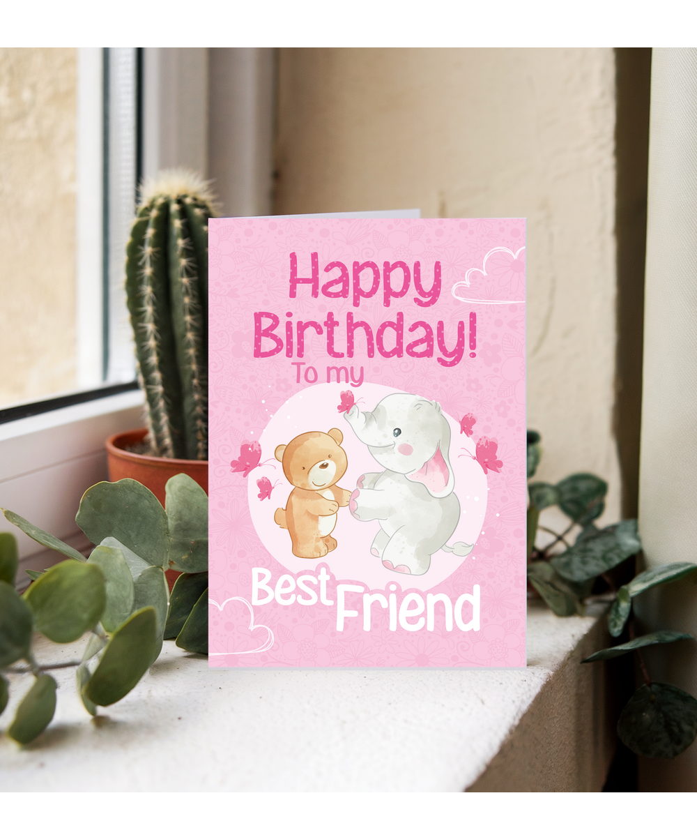 Happy Birthday Card to My Sister Bear and Elephant in Pink