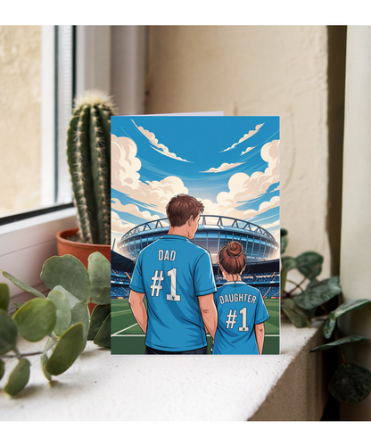football light blue number one dad and daughter