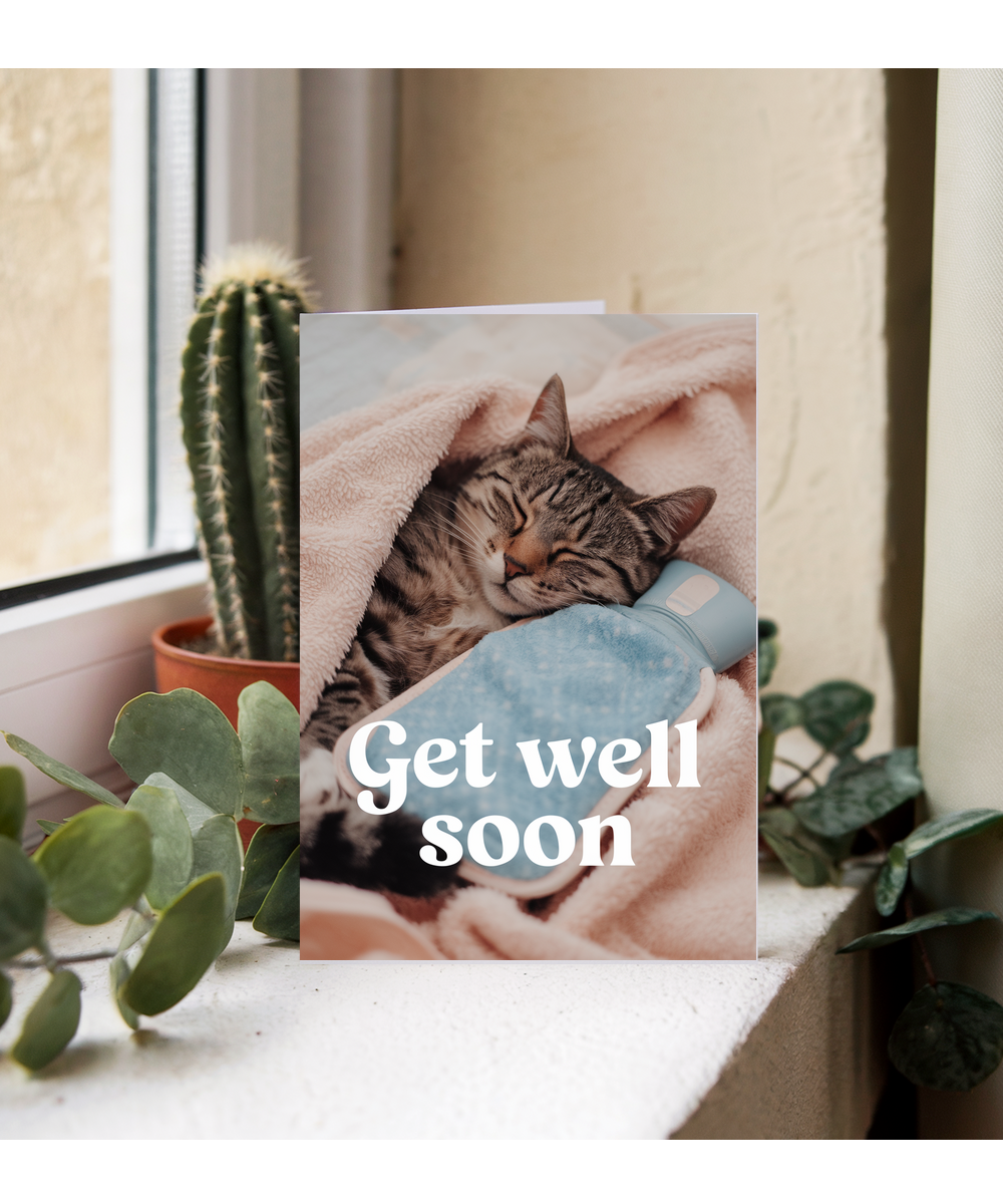 Get Well Soon with Cat with a Hot Water Bottle