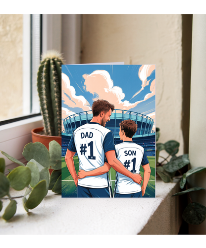 football white and blue number one dad and son