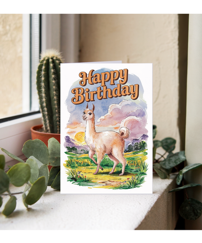 Happy Birthday cute vicuna watercolour