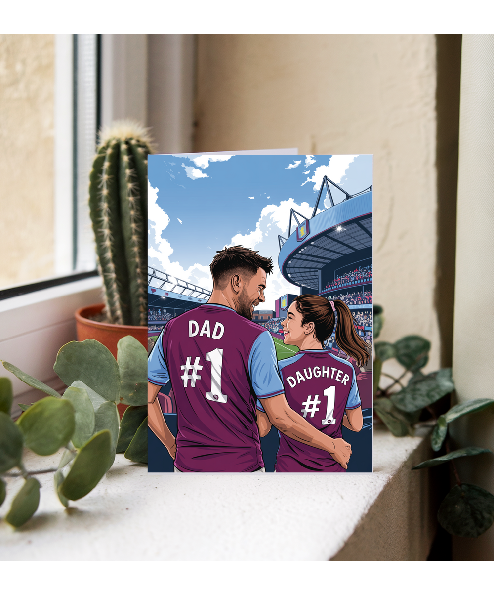 football claret and light blue number one dad and daughter