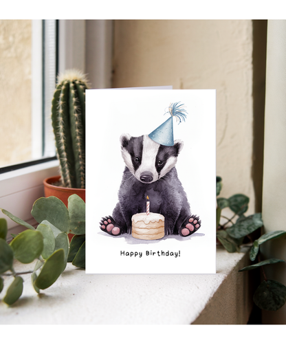 Baby Badger Birthday Card Adorable Animal Watercolour Illustration