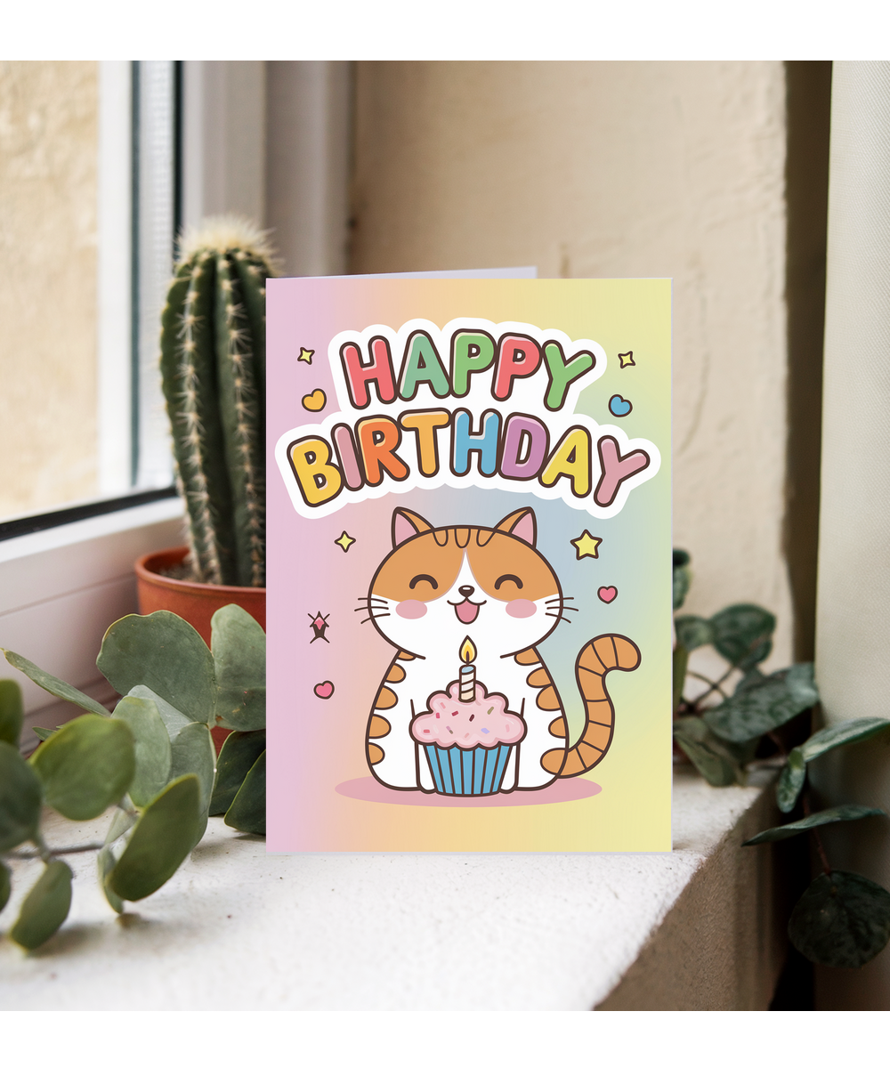 Happy Birthday - Cat with a Cupcake