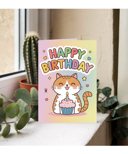 Happy Birthday - Cat with a Cupcake