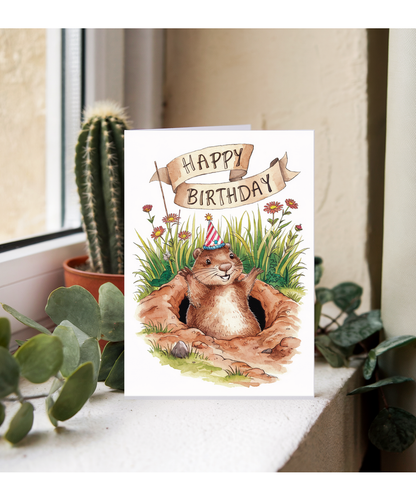 Happy Birthday cute ground hog watercolour