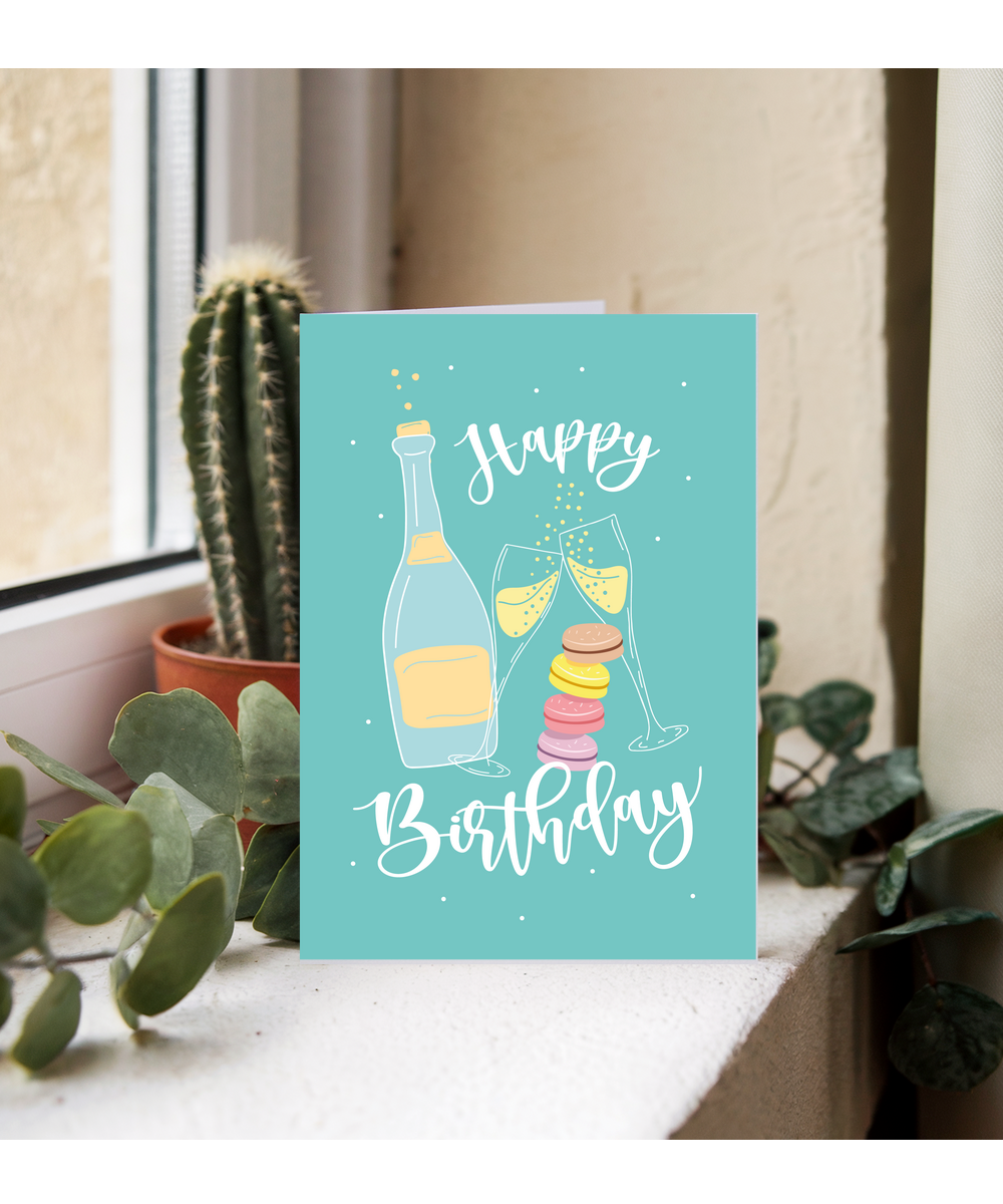 Happy Birthday with Champagne and Macarons