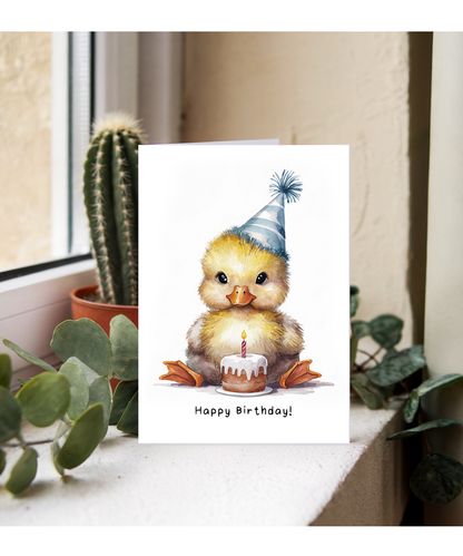 Baby Duck Birthday Card Adorable Animal Watercolour Illustration