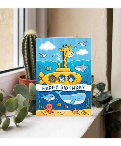 Kids happy birthday submarine sealife