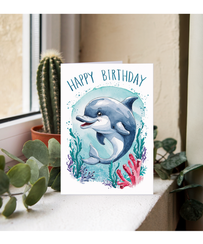 Happy Birthday cute dolphin watercolour