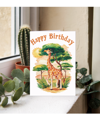Happy Birthday cute giraffe watercolour