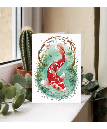 Happy Birthday cute koi watercolour