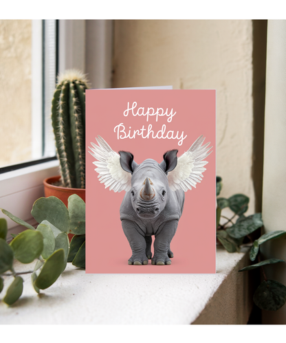 Birthday Card Rhino with Wings