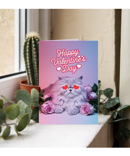 Happy Valentine's Day with Cat with HeartwithShaped Eyes