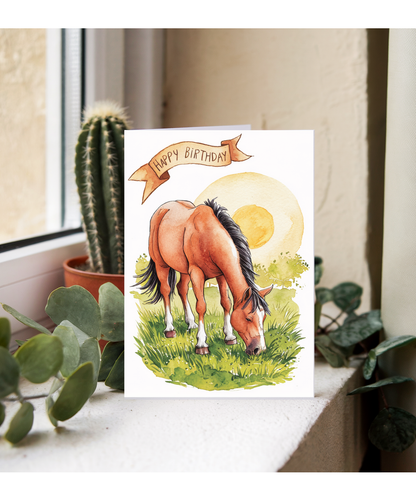 Happy Birthday cute horse watercolour