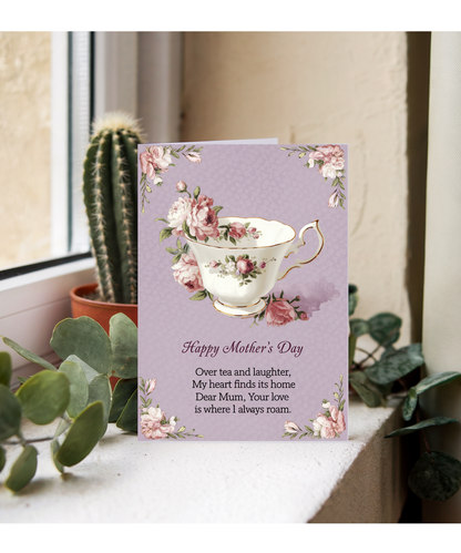 Mothers Day Card Happy Mum Love Tea Traditional poem
