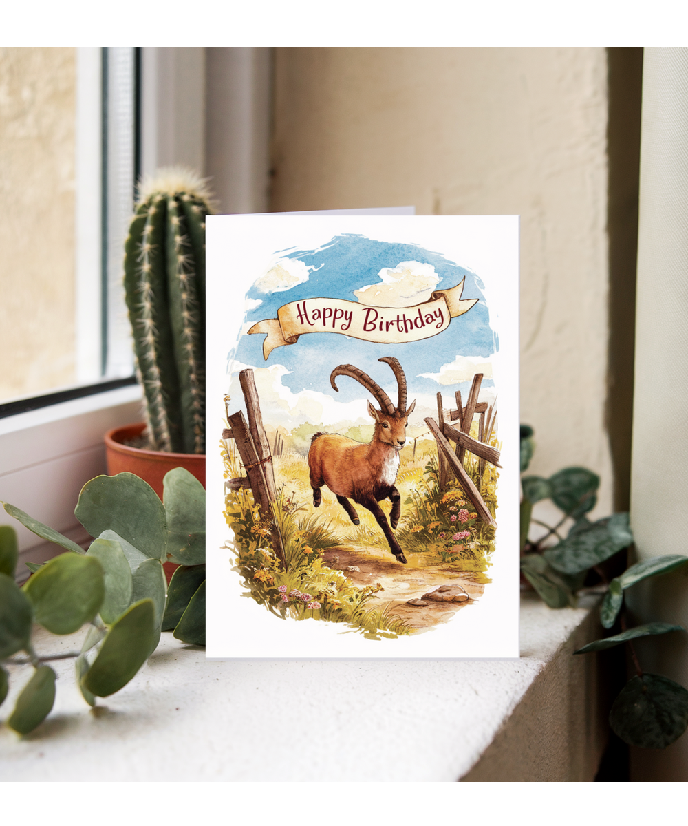 Happy Birthday cute ibex watercolour