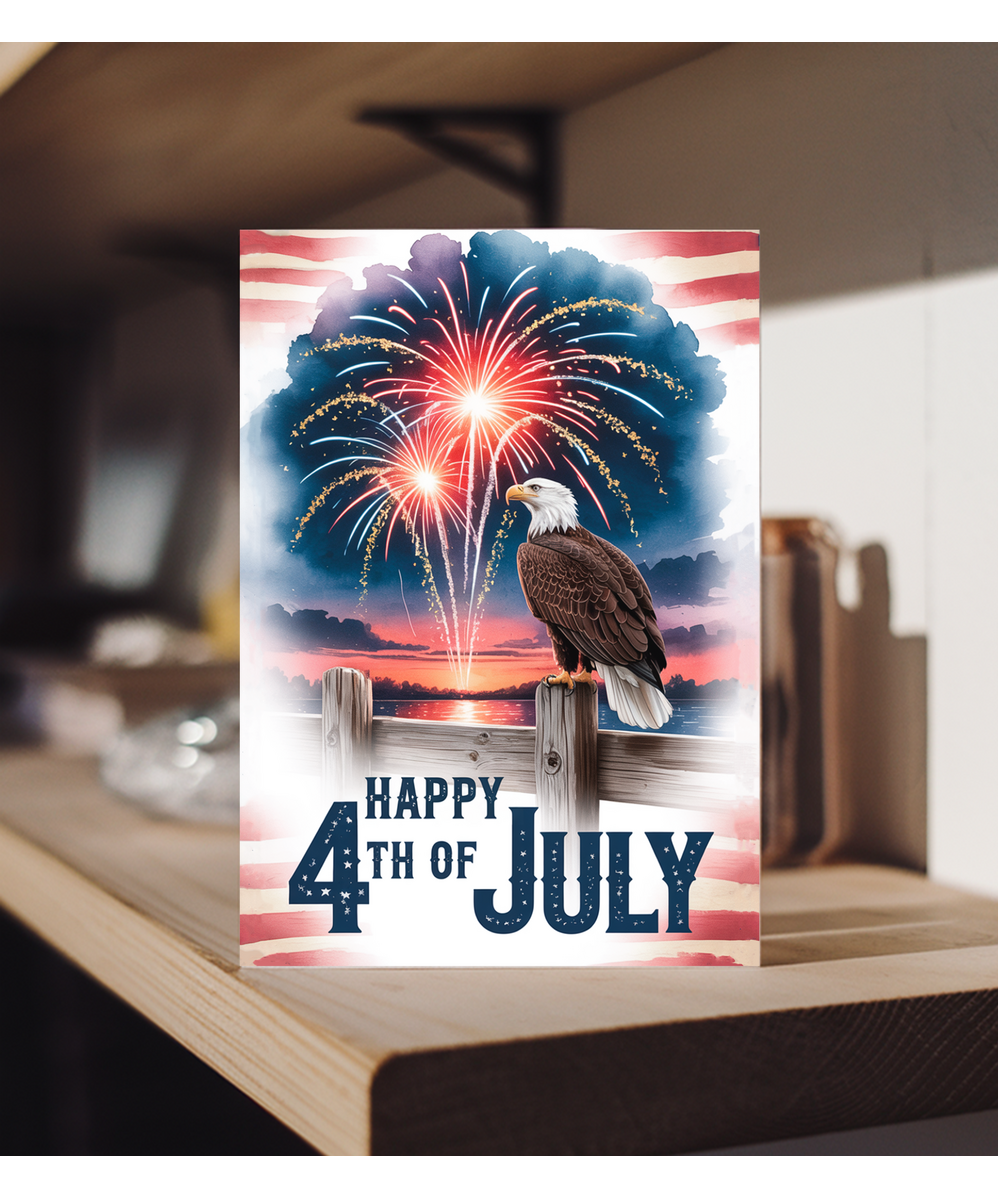 Happy 4th of July water colour eagle fireworks