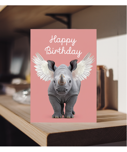 Birthday Card Rhino with Wings