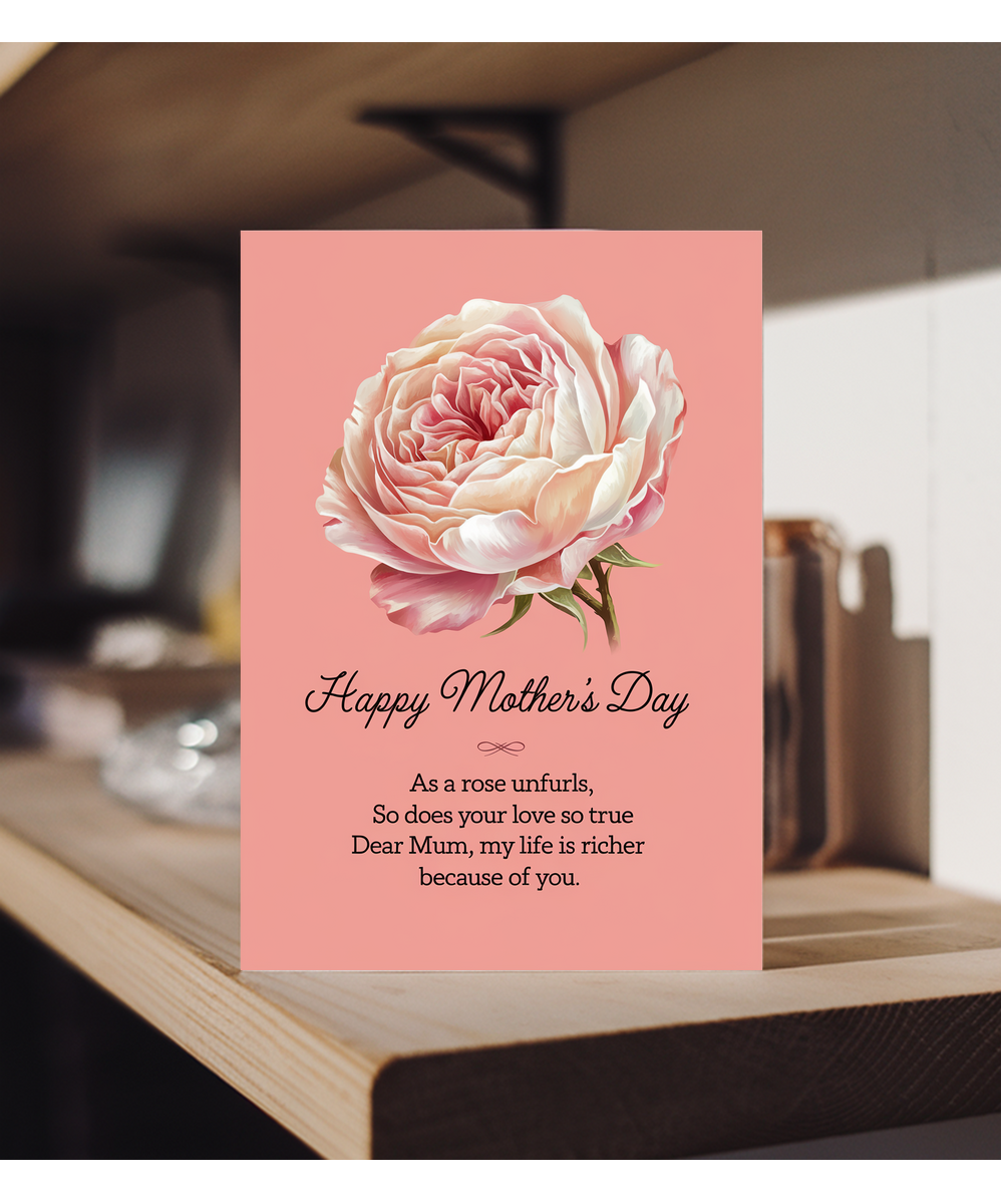 Mothers Day Card Rose Love for mum Traditional poem