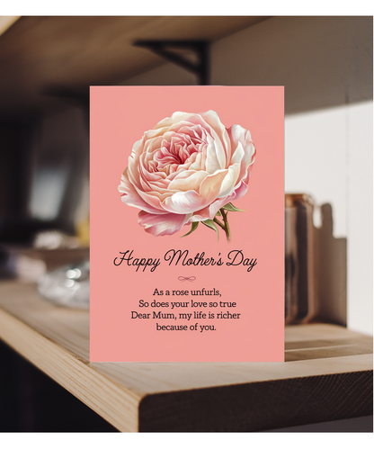 Mothers Day Card Rose Love for mum Traditional poem