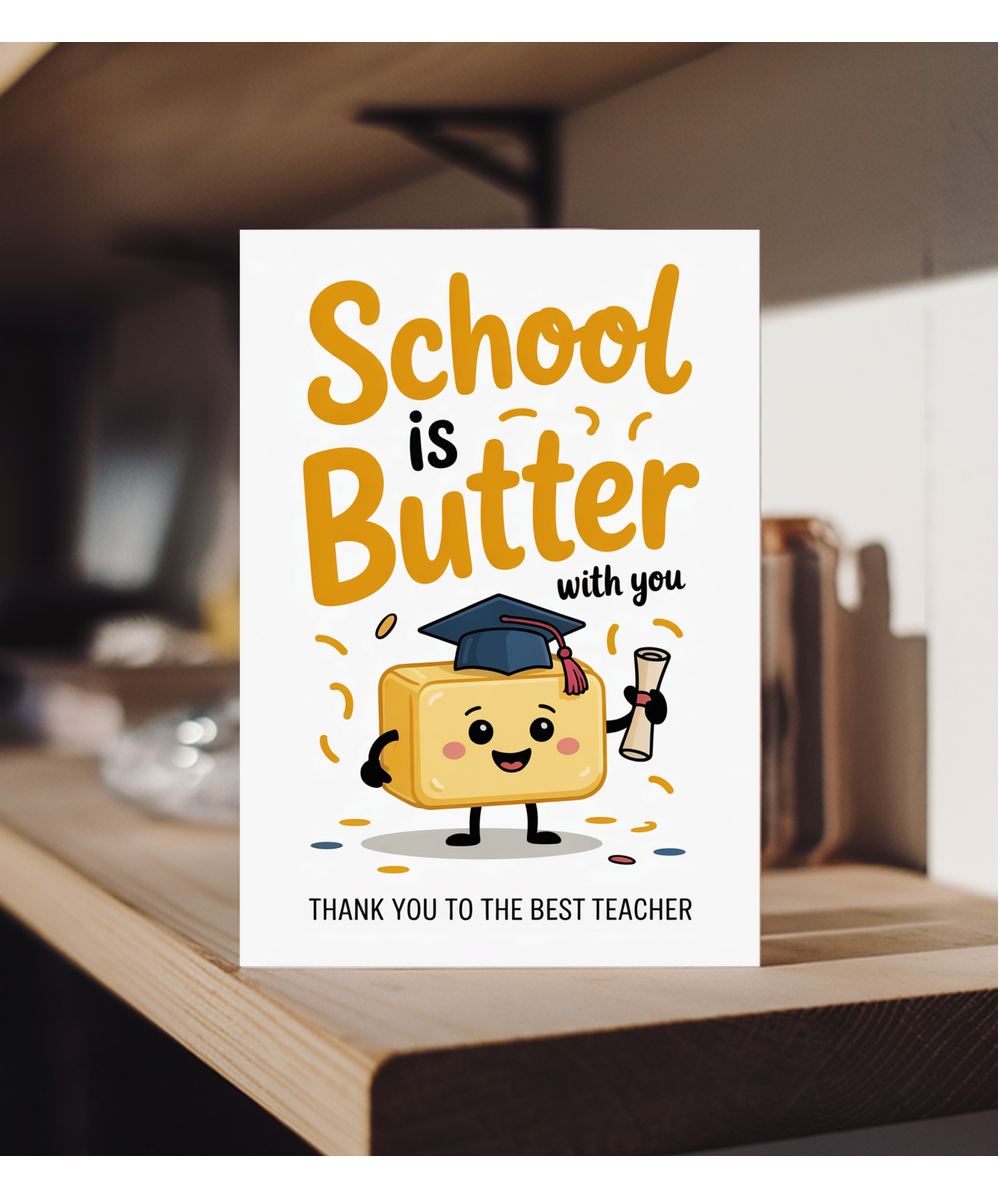 Teacher Thank You Card Funny Pun School is Butter with You