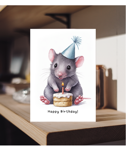 Baby Mouse Birthday Card Adorable Animal Watercolour Illustration