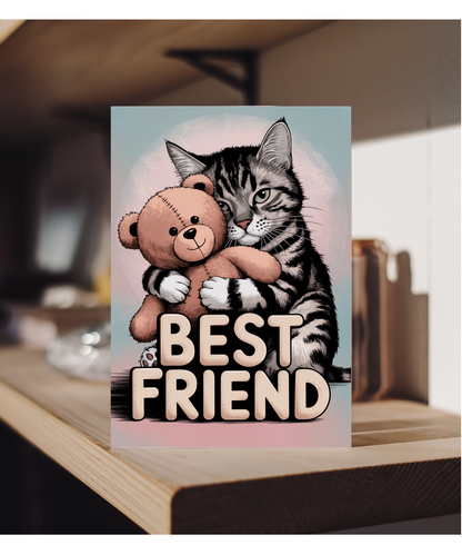 Best Friend - Cat Hugging a Teddy Bear