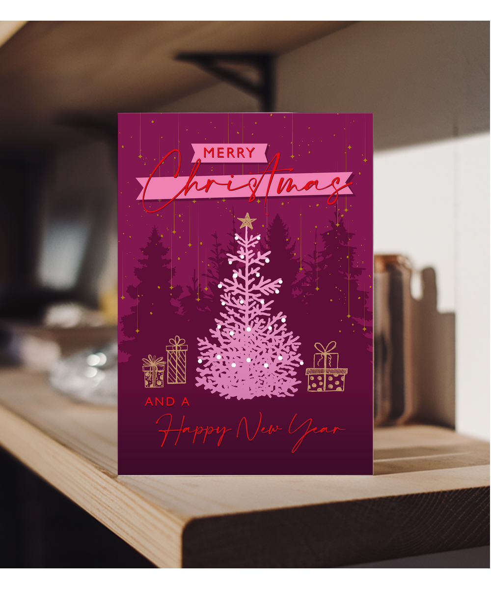 Luxury Style Xmas Card Merry Christmas and a Happy New Year with Falling Gold Stars