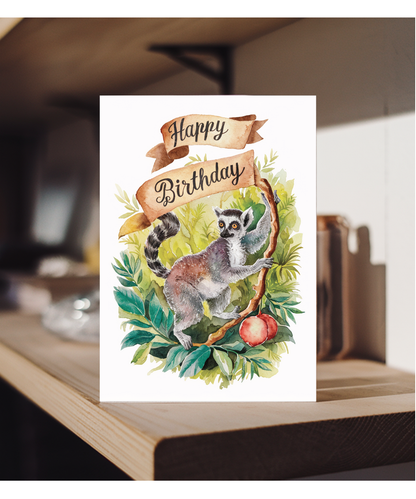 Happy Birthday cute lemur watercolour