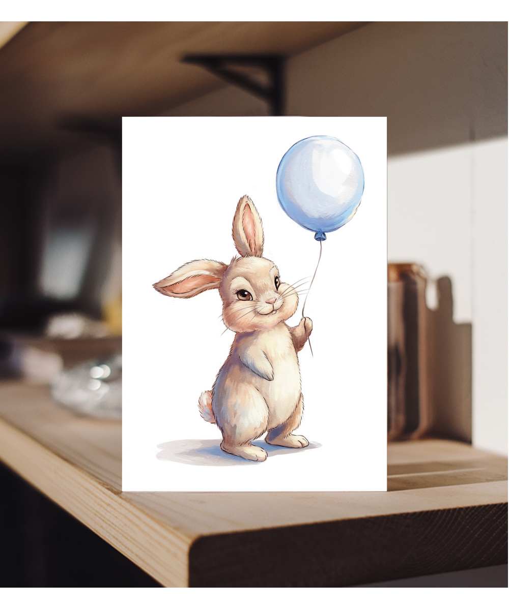 Bunny with a blue balloon