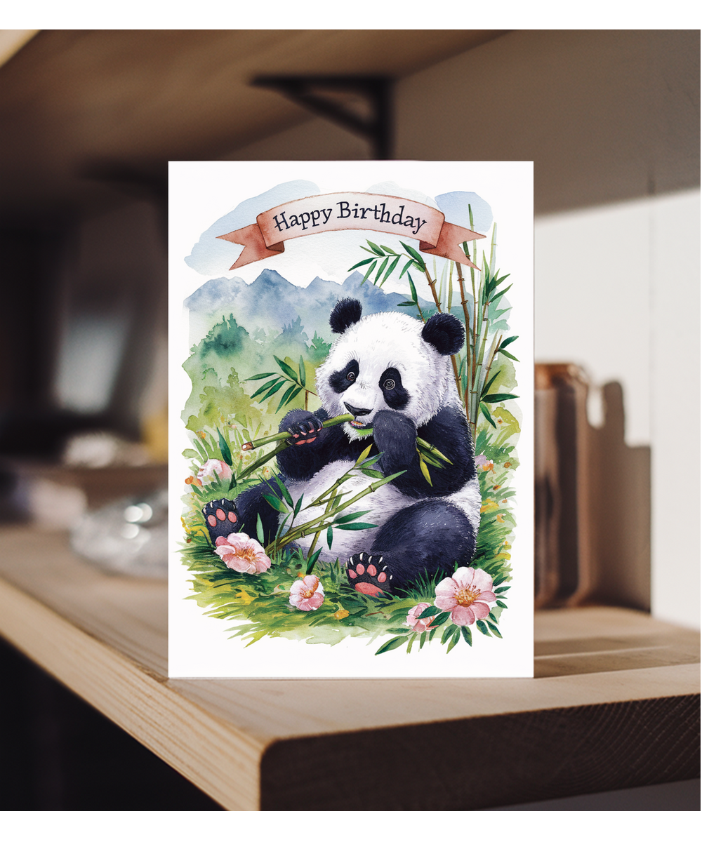 Happy Birthday cute panda watercolour