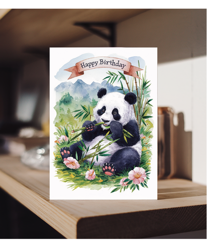 Happy Birthday cute panda watercolour