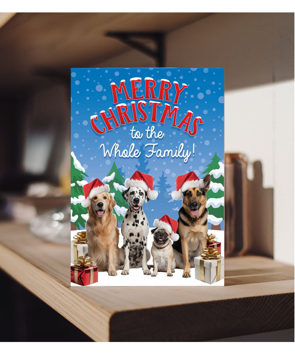 Funny Christmas Card Dog Family Photo for Family Friends Cousins Neighbours