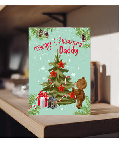 Merry Christmas Card for Daddy from Baby Bear Christmas Tree Decorating