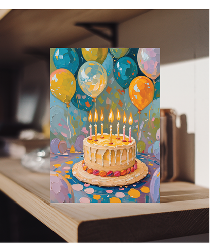 Birthday cake and candles oil painting