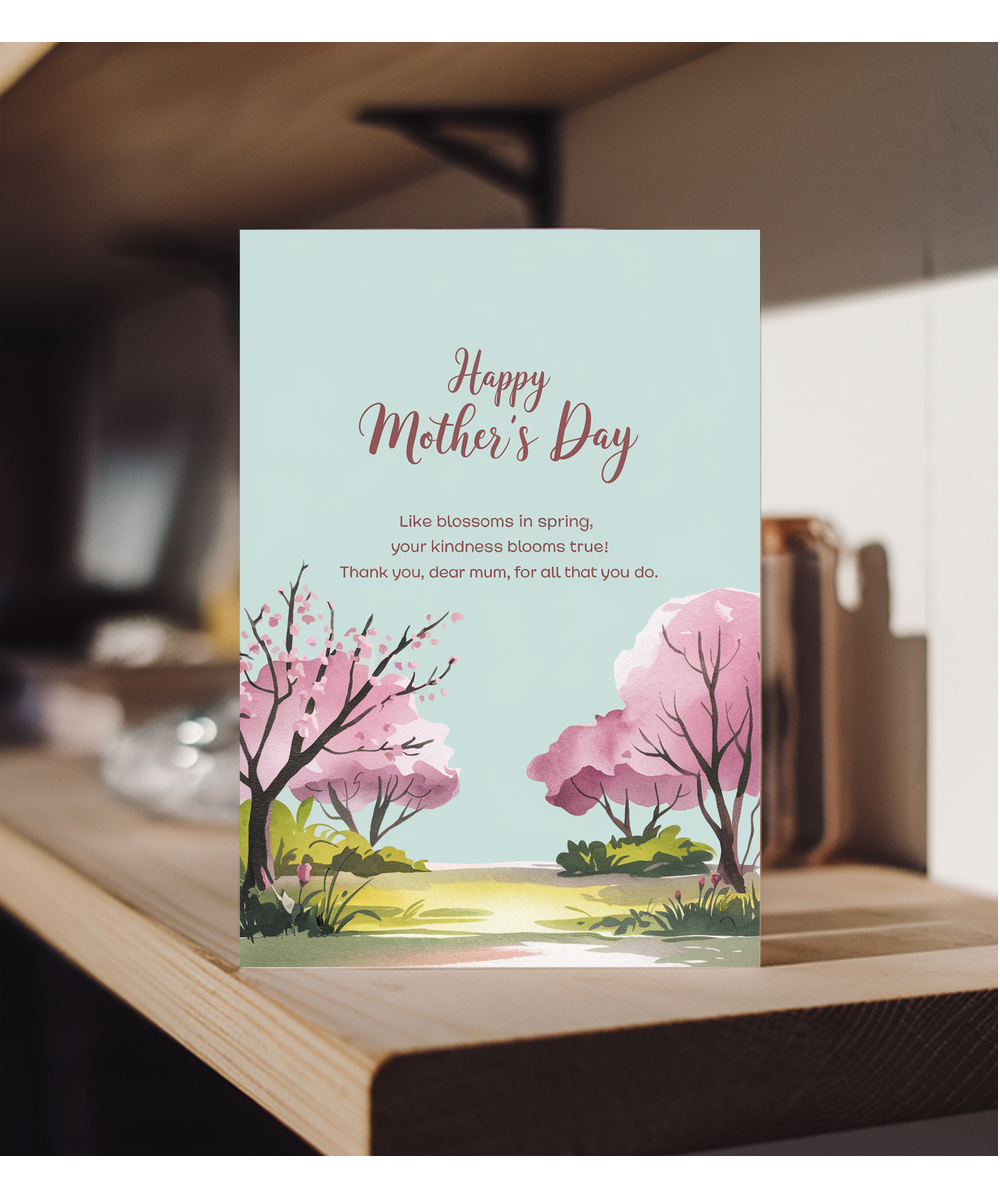 Happy Mother's Day Card Heart Blossoms pink Traditional poem