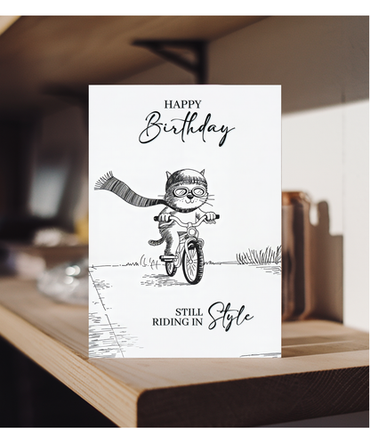 Happy Birthday Cat riding in style