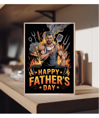 Funny Fathers Day Card Big Muscly Super Chad Dad at the BBQ