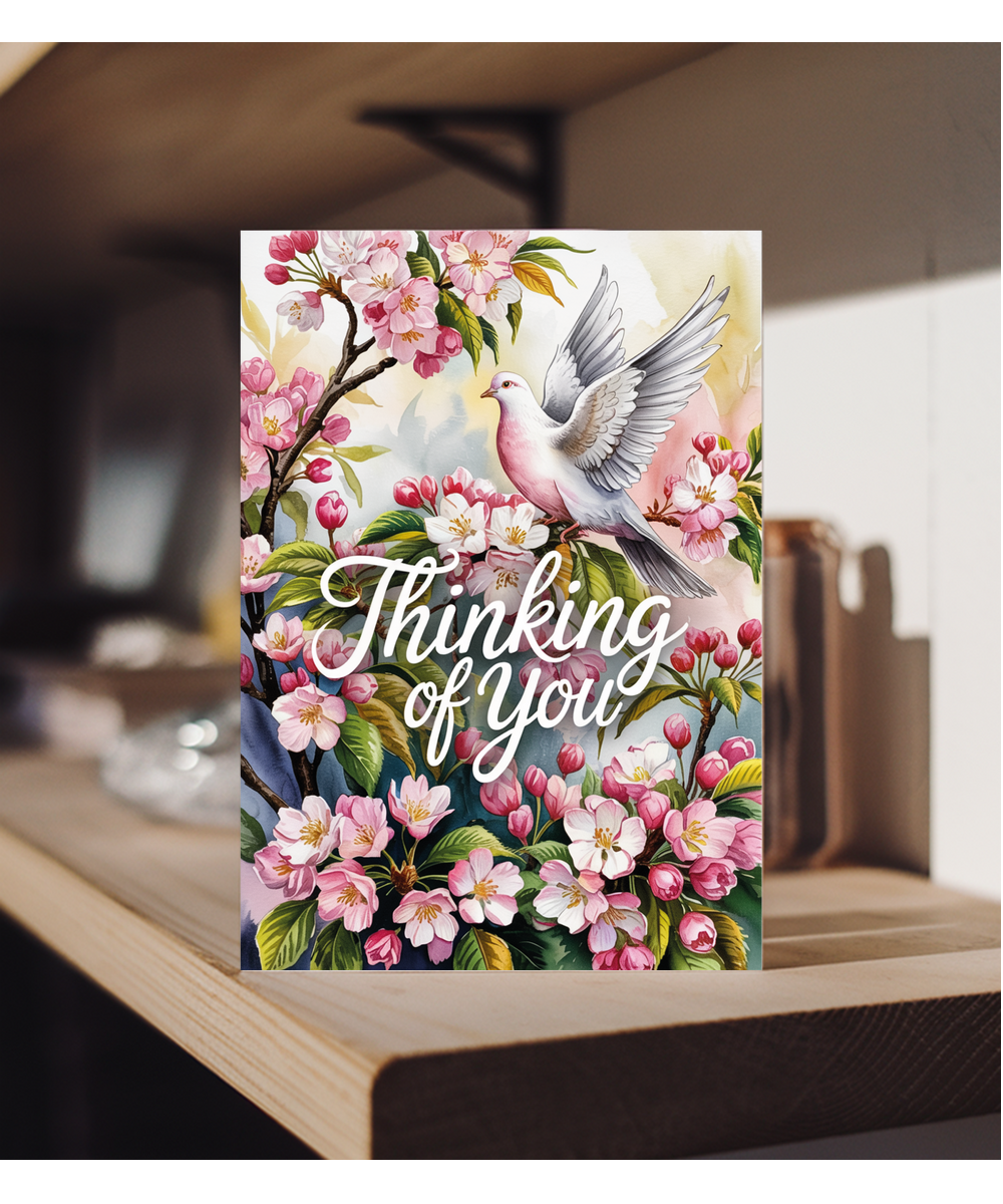 Sympathy Card Thinking of You Missing Loved Ones Pretty Flowers and Dove