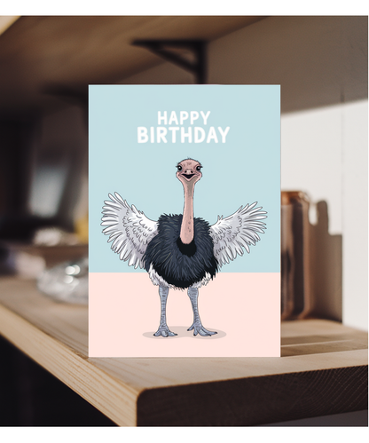 Birthday Card Ostrich cute with wings