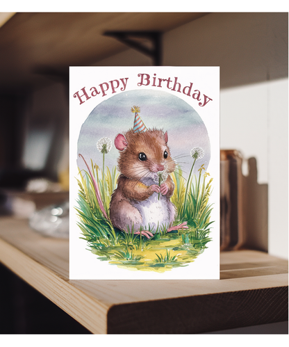 Happy Birthday cute dormouse watercolour