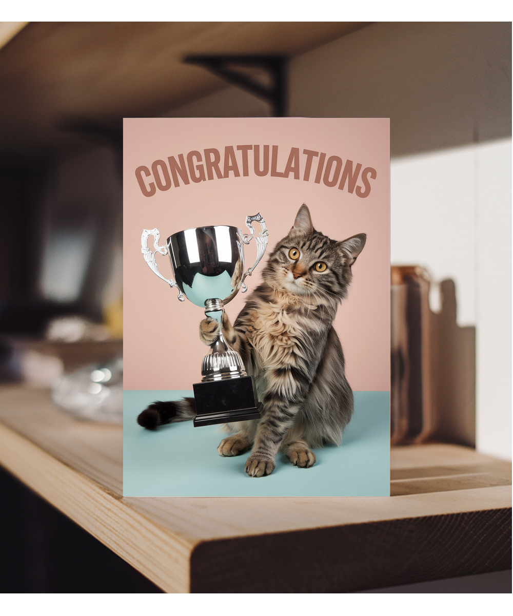 Congratulations with Cat with a Trophy