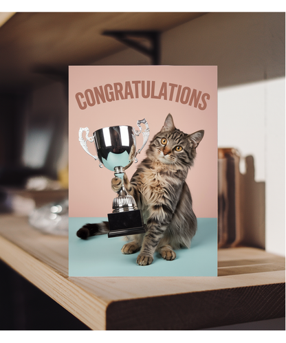 Congratulations with Cat with a Trophy