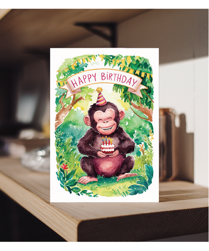 Happy Birthday cute ape watercolour
