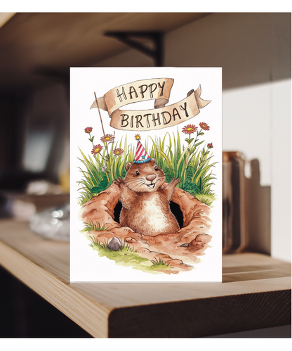 Happy Birthday cute ground hog watercolour