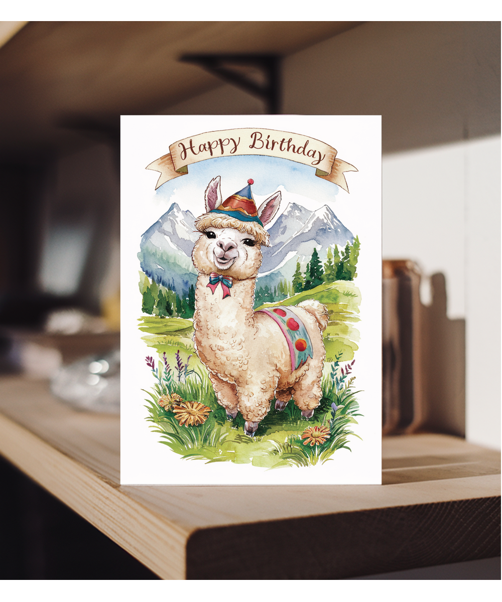 Happy Birthday cute alpaca watercolour